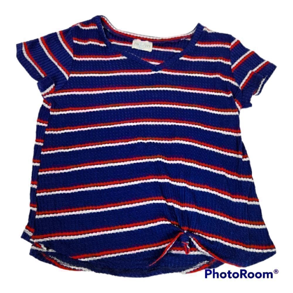 Jun & Ivy Multi Striped V Neck T Shirt